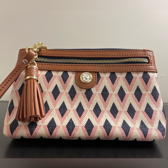 Spartina 449 Barbee Tassel Wristlet Linen/Leather Colorful Convenient Geometric - Picture 3 of 10